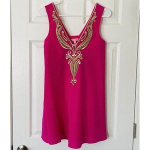 Lilly Pulitzer Silk Hot Pink Embellished Dress w/ Pockets - XXS